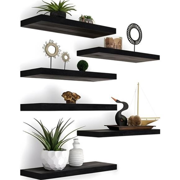 Wood Floating Shelves for Wall Decor, Rustic Wall Shelves for Bedroom Bathroom - Picture 1 of 8